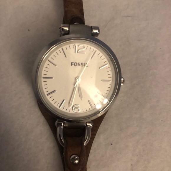 Fossil Watch Leather Band and Silver Face - Picture 1 of 2